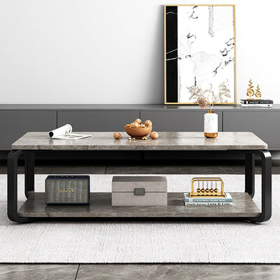 Modern Minimalist Rectangular Table Top Metal Marble Coffee Table 1-Shelf For Living Room