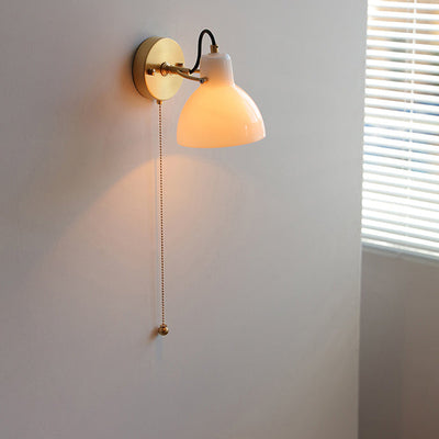 Traditional Japanese Pulled Wire Round Glass Brass 1-Light Wall Sconce Lamp For Bedroom