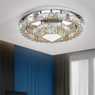 Modern Luxury Round Iron Crystal LED Flush Mount Ceiling Light For Living Room