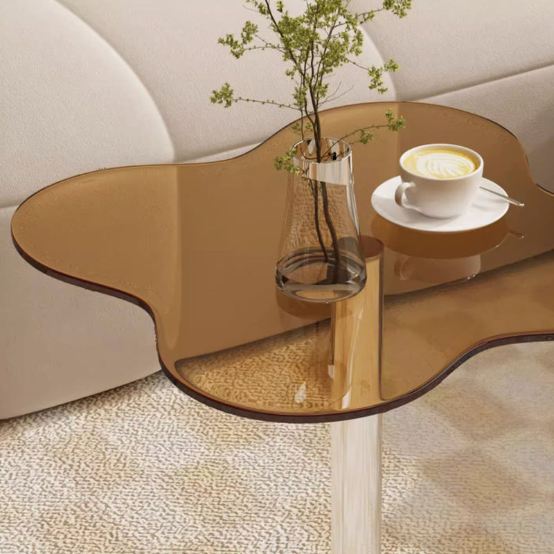 Modern Minimalist Cylinder Petal Faux Plate Glass Stainless Steel Coffee Table For Living Room