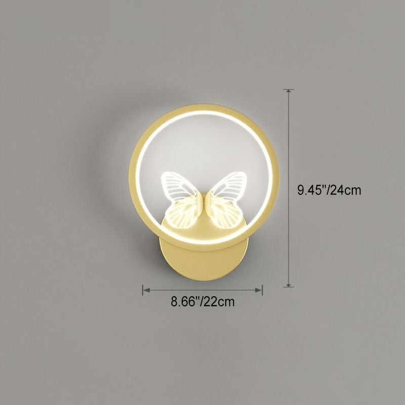 Modern Art Deco Butterfly Square Round Frame Design LED Wall Sconce Lamp For Bedroom