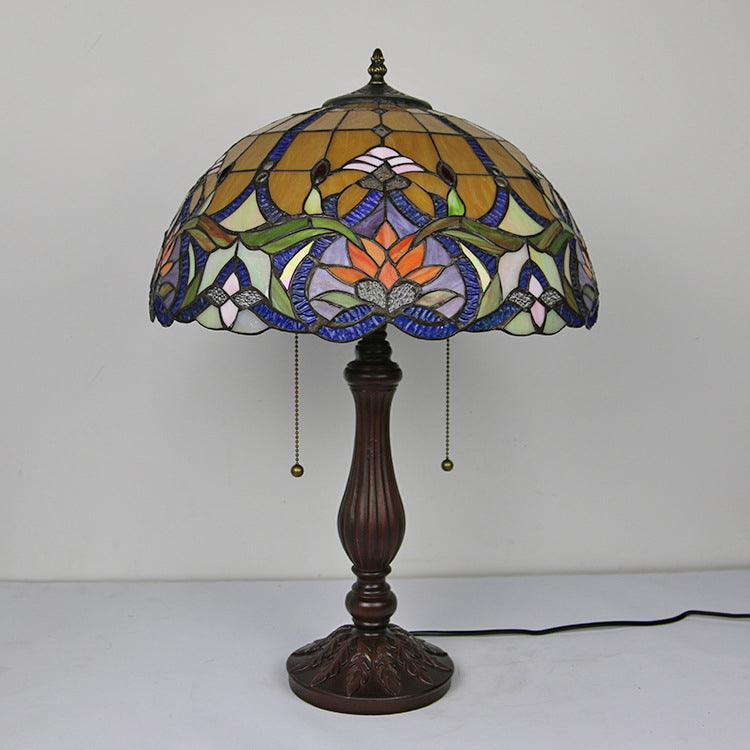 Traditional Tiffany Stained Glass Peacock Sunflower Resin Base 2-Light Table Lamp For Study