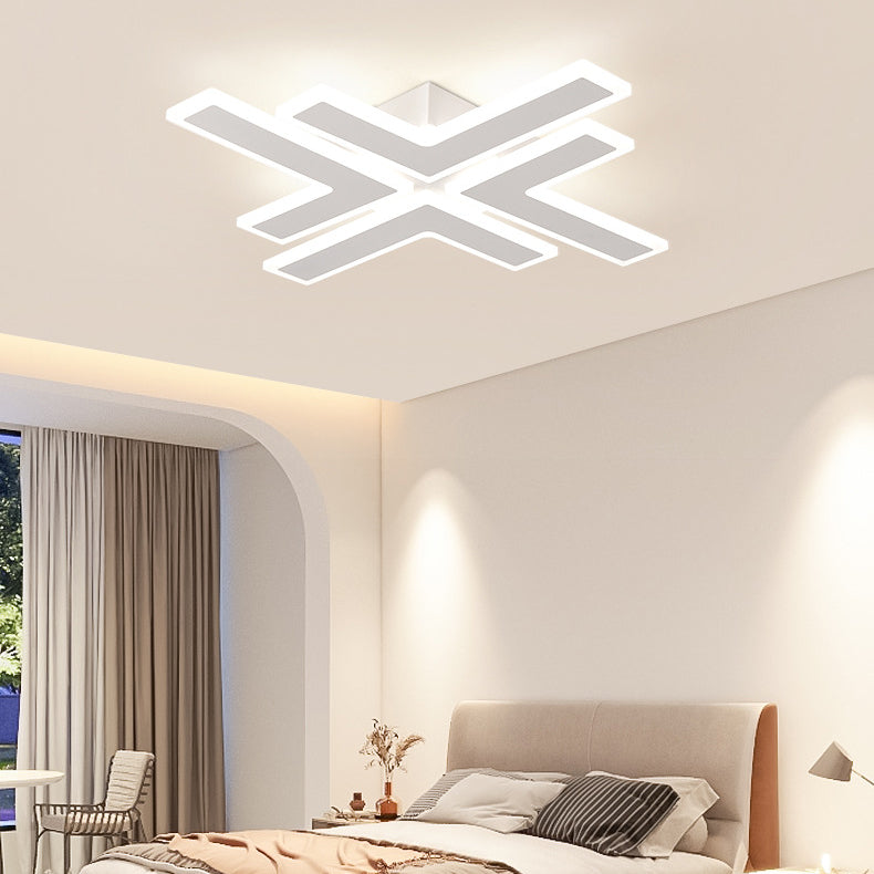 Modern Minimalist Line Square Round Iron Acrylic LED Semi-Flush Mount Ceiling Light For Bedroom