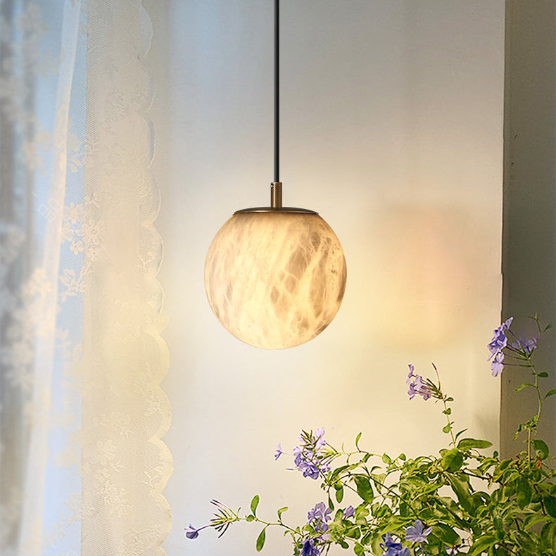 Modern Minimalist Round Ball Copper Stone 1-Light Pendant Light For Living Room