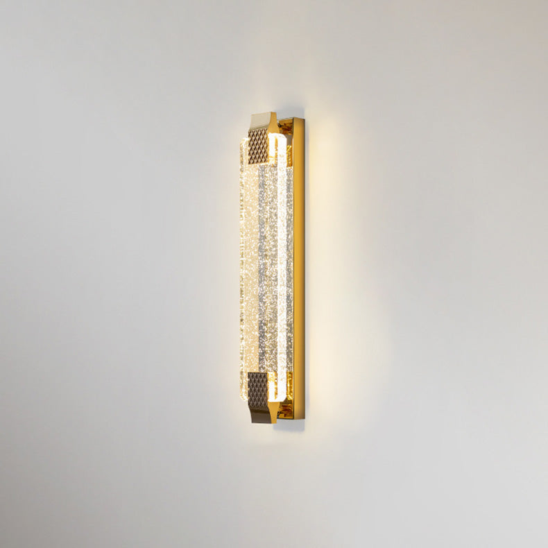 Contemporary Luxury Dazzling Rectangular Bubble Textured Crystal Shade Stainless Steel LED Wall Sconce Lamp For Living Room