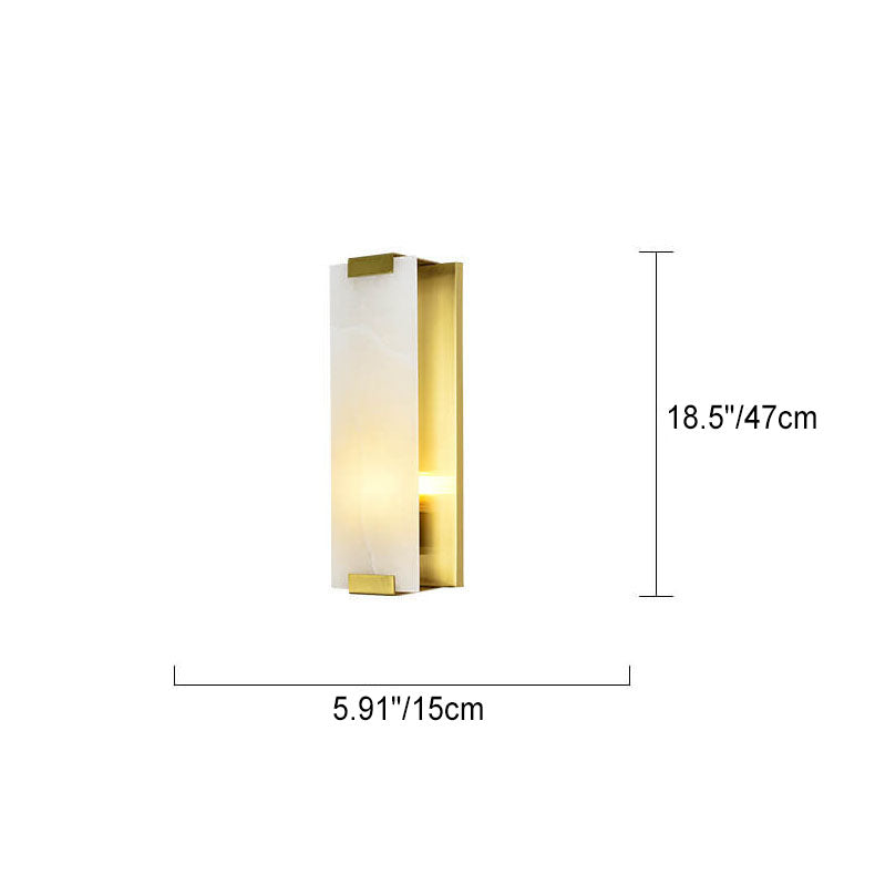 Modern Light Luxury Marble Rectangular Flat Copper 1-Light Wall Sconce Lamp