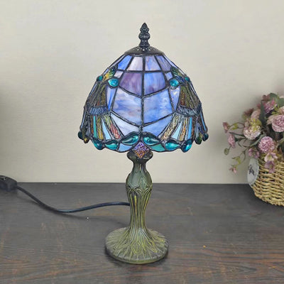 Traditional Tiffany Dome Flower Zinc Stained Glass 1-Light Table Lamp For Bedroom