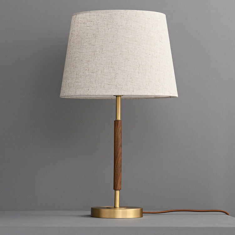 Contemporary Retro Brass Fabric Cylinder 1-Light Table Lamp For Bedside