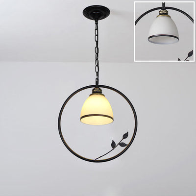 Creative Flower Bud Glass Shade Circle Ring Wrought Iron 1-Light Pendant Light