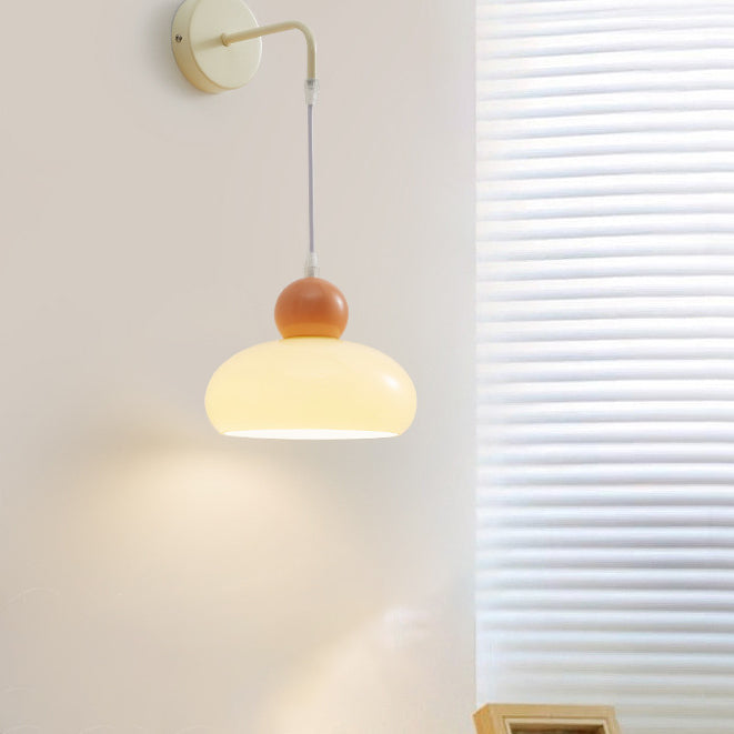 Modern Minimalist Cream Dome Round Iron Glass 1-Light Wall Sconce Lamp For Bedroom