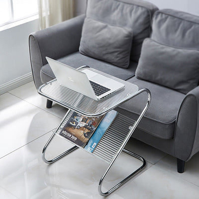 Modern Minimalist Square Z-Shape Iron Glass Side Table For Living Room