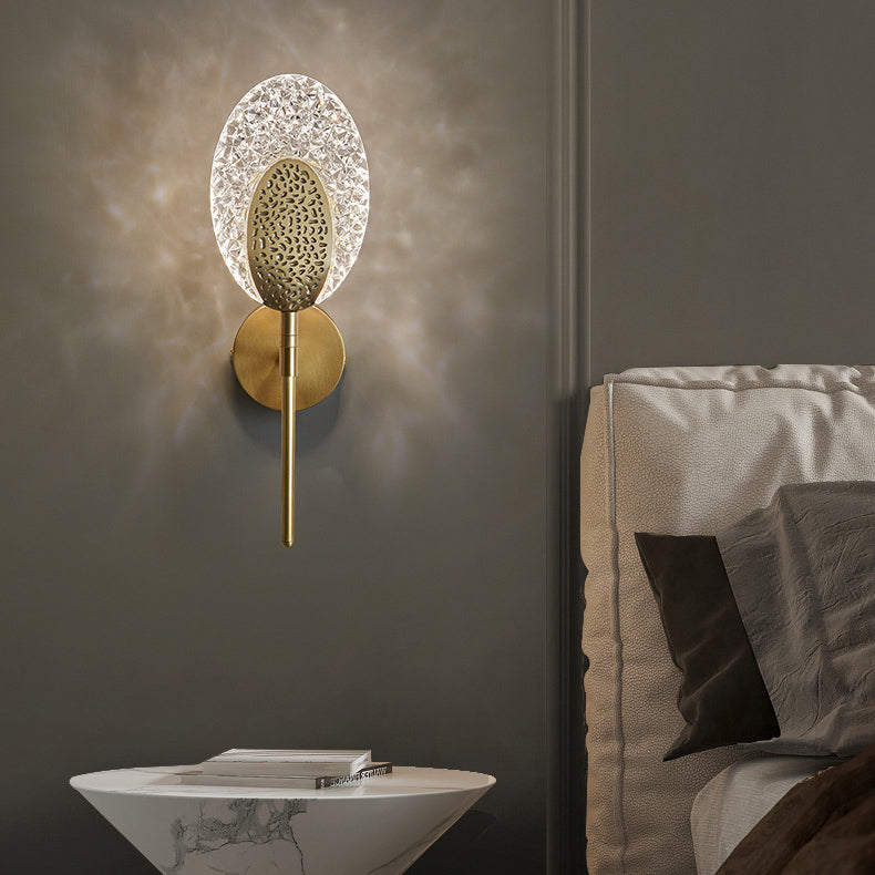 Modern Minimalist Oval Copper Acrylic Zinc Alloy LED Wall Sconce Lamp For Bedroom