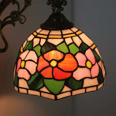 Traditional Tiffany Dome Flower Zinc Alloy Iron Stained Glass 1-Light Wall Sconce Lamp For Living Room