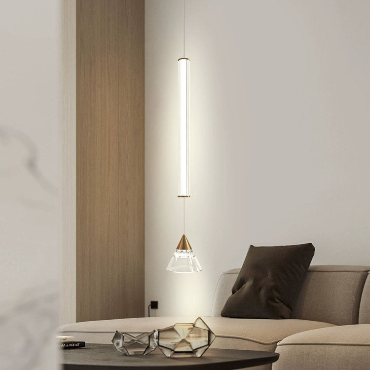 Modern Minimalist Straight Line Iron Glass LED Pendant Light For Living Room