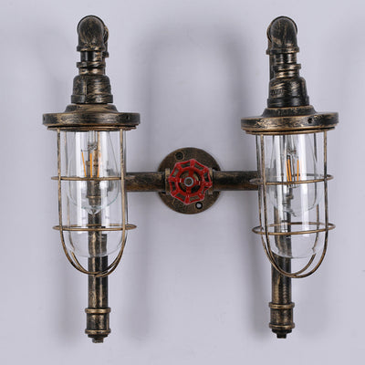 Industrial Metal Cage 2-Light Pipes Wall Sconce Lamp