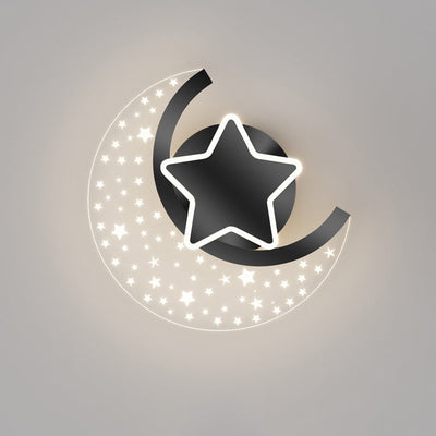 Contemporary Creative Kids Star Moon Acrylic Aluminum Iron LED Wall Sconce Lamp For Bedroom