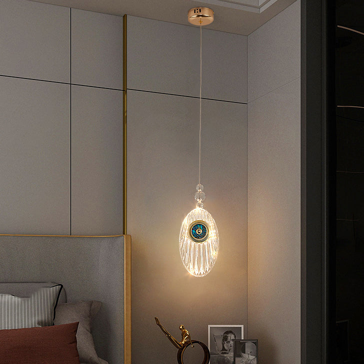 Modern Luxury Oval Shell Aluminum Acrylic LED Pendant Light For Bedroom