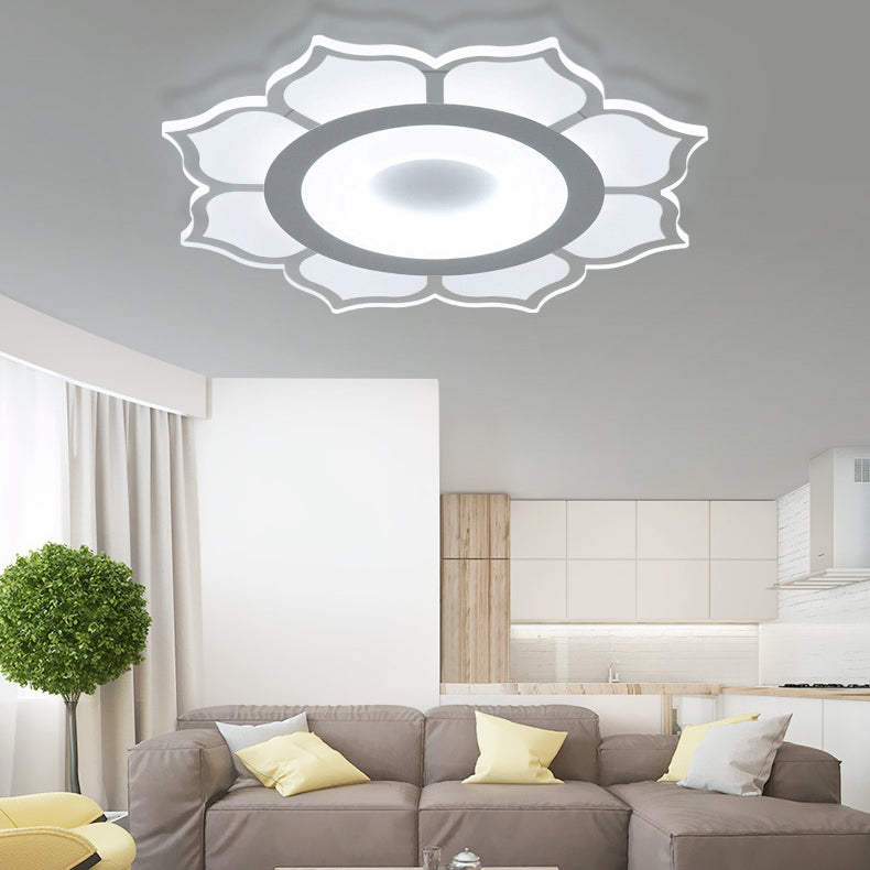 Modern Minimalist Lotus Round Iron Acrylic LED Flush Mount Ceiling Light For Bedroom