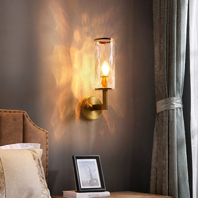 Modern Luxury Textured Glass Column Brass 1-Light Wall Sconce Lamp