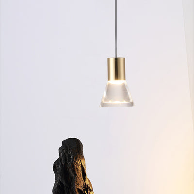 Contemporary Nordic Full Copper Acrylic Semi-Conical LED Pendant Light For Bedroom