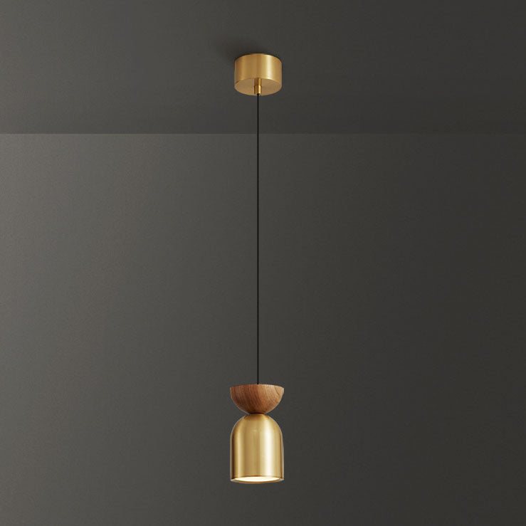 Luminaire suspendu contemporain scandinave à 1 lumière cylindrique en laiton pour chambre à coucher 