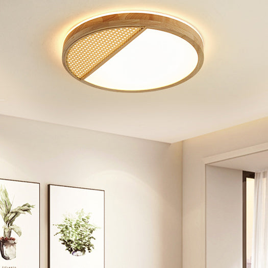 Modern Minimalist Square Solid Wood Acrylic LED Flush Mount Ceiling Light For Living Room