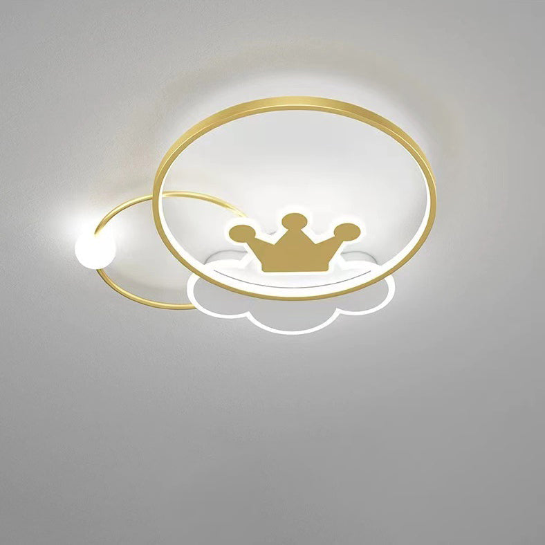 Contemporary Nordic Kids Iron Acrylic Circle Round Crown Cloud LED Flush Mount Ceiling Light For Bedroom