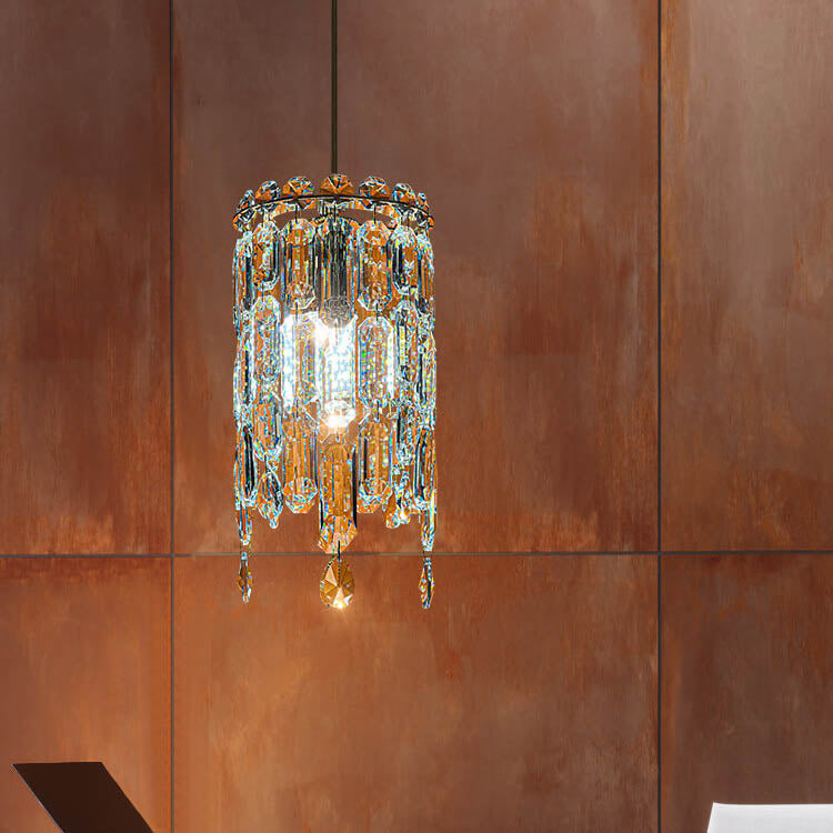 Modern Creative Crystal Cylinder 1-Light Pendant Light For Living Room