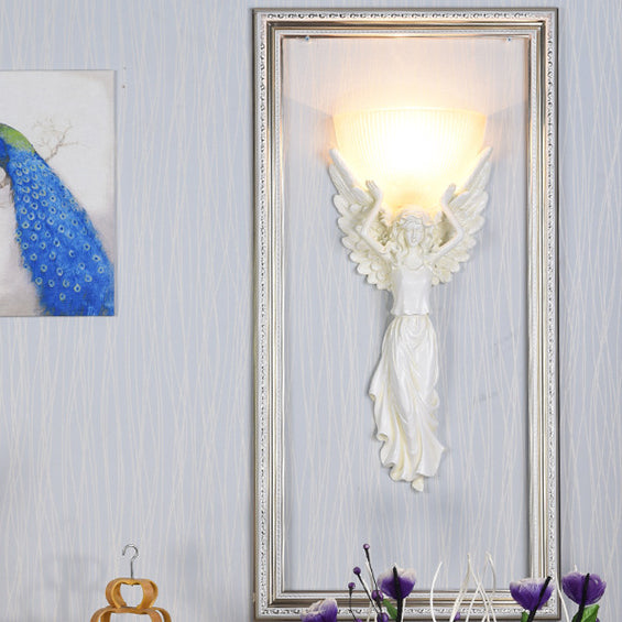 Traditional European Resin Glass Angel Statue 1-Light Wall Sconce Lamp For Living Room