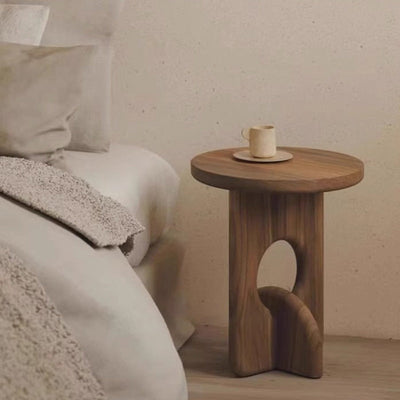 Traditional Japanese Round Wooden End Table For Living Room