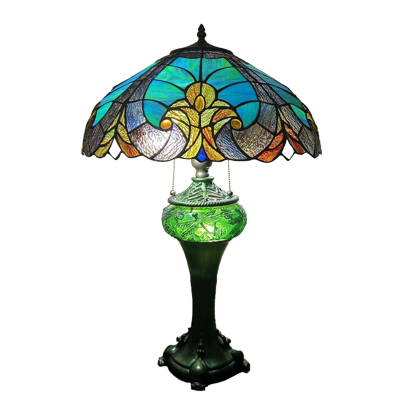 Traditional Tiffany Dome Resin Glass 3-Light Table Lamp For Living Room