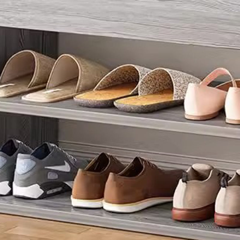 Modern Minimalist Rectangle Fabric PU Leather Wood Shoe Storage 3-Tier For Entryways