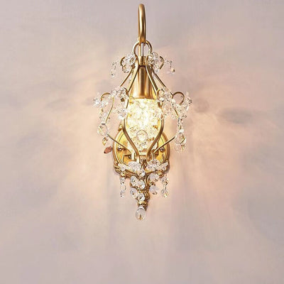 French Luxury Brass Decorative Water Drop Crystal 1-Light Wall Sconce Lamp