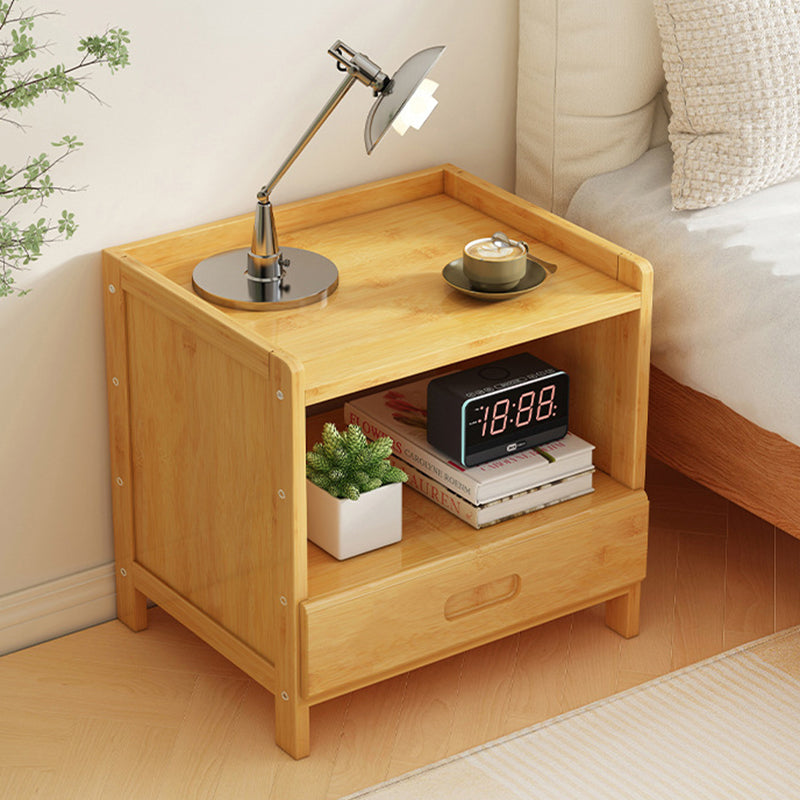 Modern Minimalist Rectangular Bamboo Density Panel Nightstand 1/3 Drawer For Bedroom