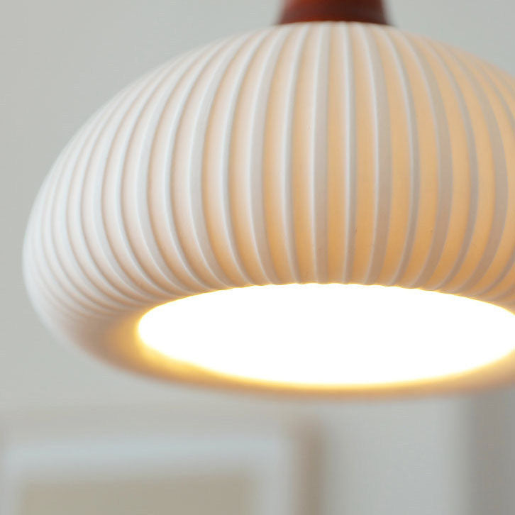 Contemporary Retro Pleated Ceramic Lantern Shade 1-Light Pendant Light For Living Room