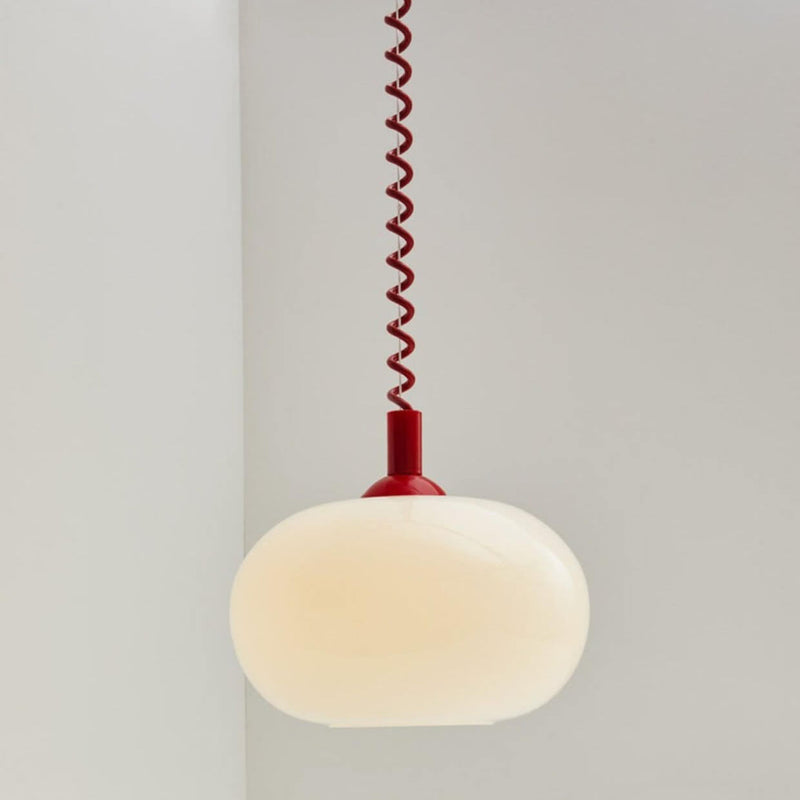 Modern Simple Cream White Round Glass Lift 1-Light Pendant Light