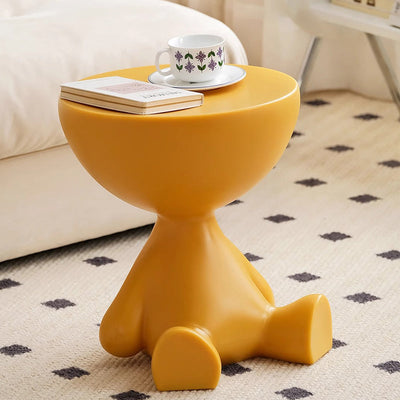 Contemporary Scandinavian Round PE Cartoon Bear Base End Table For Living Room