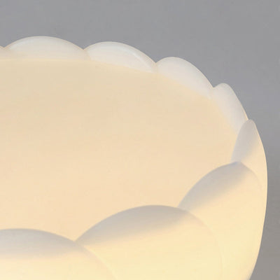 Modern Minimalist Cream Round Lace Hardware PE LED Semi-Flush Mount Ceiling Light For Bedroom