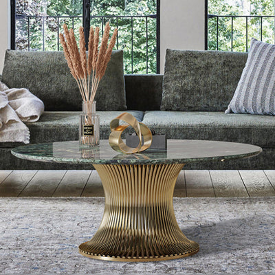 Contemporary Luxury Round Column Marble Stainless Steel Coffee Table Set For Living Room