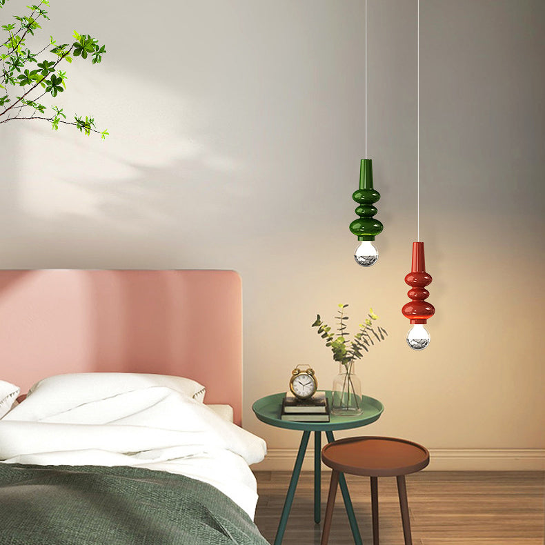 Contemporary Scandinavian Cream Iron Gourd Design LED Pendant Light For Bedroom