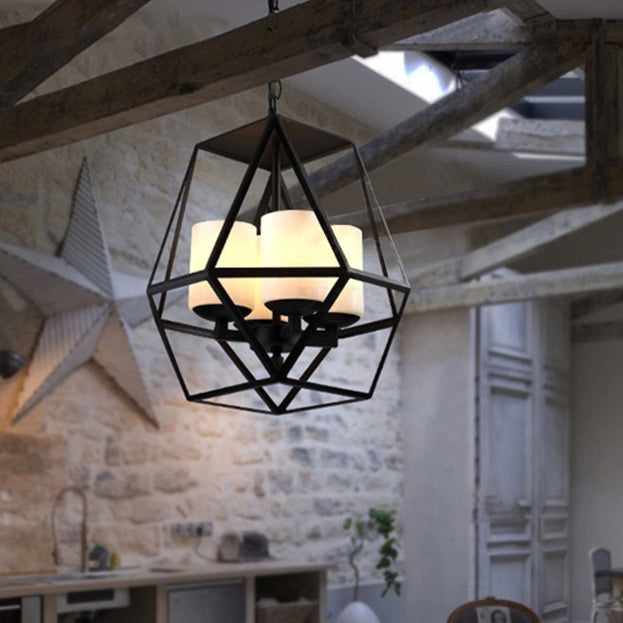 Contemporary Industrial Quadrilateral Trapezoidal Iron 3/4 Light Chandelier For Living Room