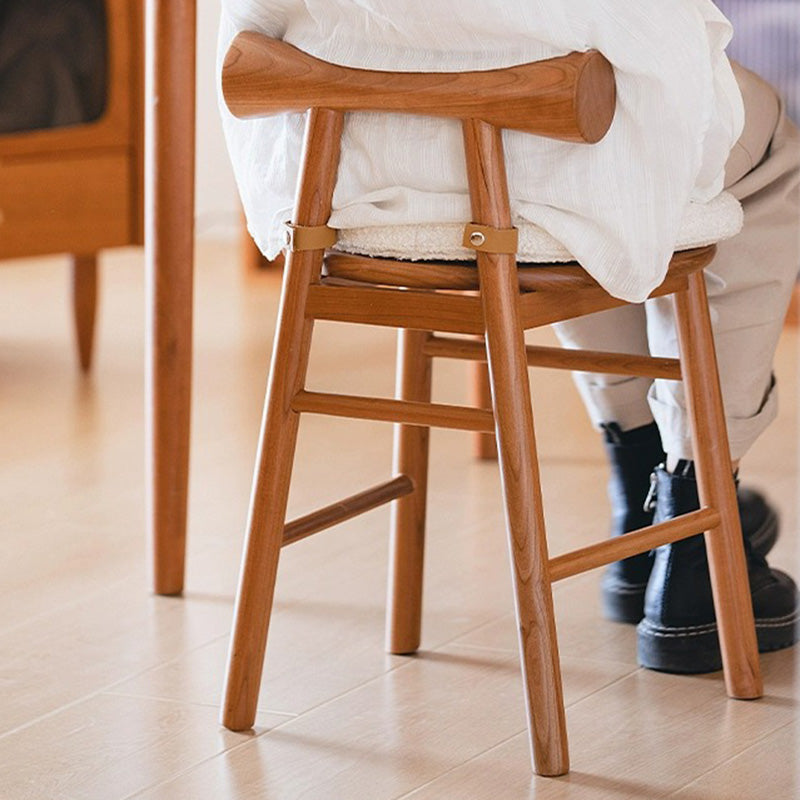 Modern Simplicity Round Removable Lambswool Upholstered Wood Vanity Stool Low Back For Bedroom