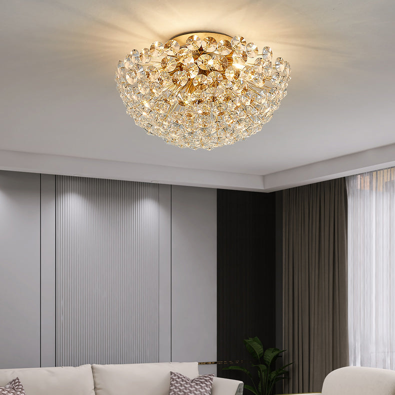 Contemporary Creative Dandelion Aluminum Crystal 4/5/6/ Light Flush Mount Ceiling Light For Living Room