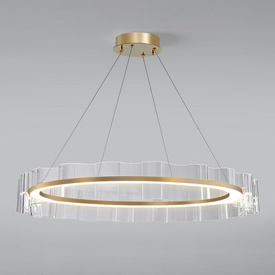 Contemporary Scandinavian Circle Wave Acrylic Iron LED Chandelier For Living Room