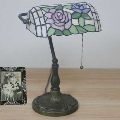 Traditional Tiffany Half Cylinder Rose Zinc Alloy Glass 1-Light Table Lamp For Bedroom