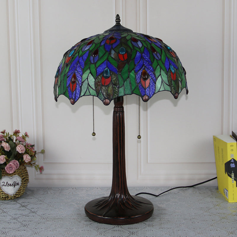 Traditional Tiffany Dome Rose Zipped Zinc Alloy Glass 2-Light Table Lamp For Bedside