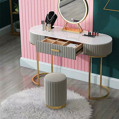 Modern Minimalist Round Velvet Top Metal Base Vanity Stool For Bedroom