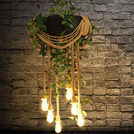 Contemporary Creative Tire Floral Decor Hemp Rope 6-Light Chandelier For Entertainment Rooms