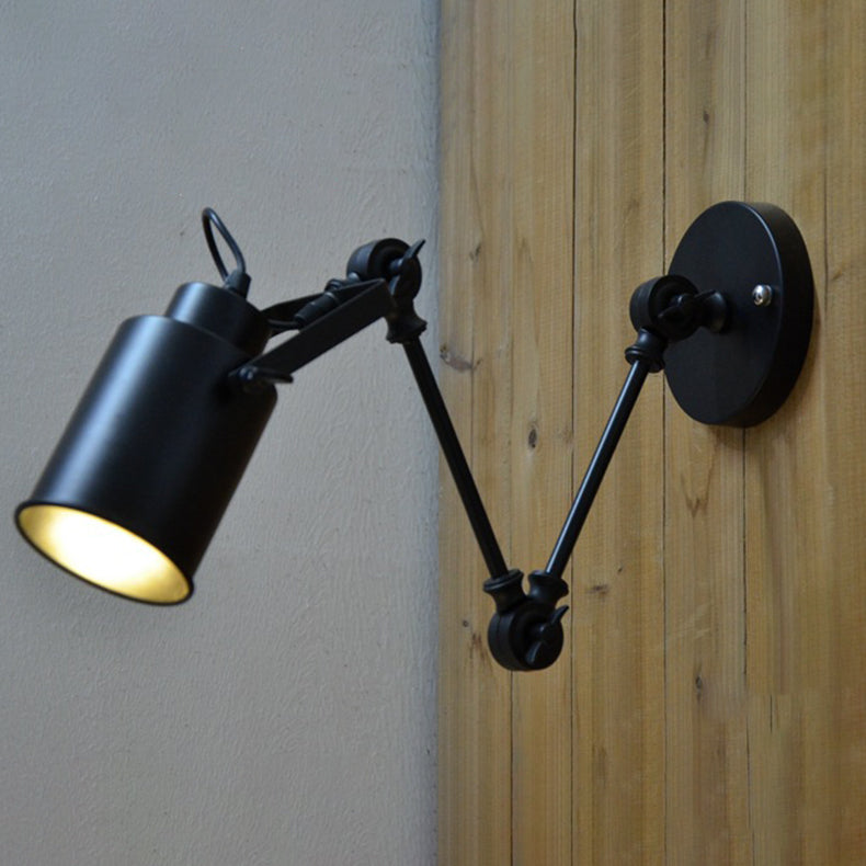 Contemporary Industrial Cylinder Swing Arm Iron Aluminium 1-Light Wall Sconce Lamp For Living Room