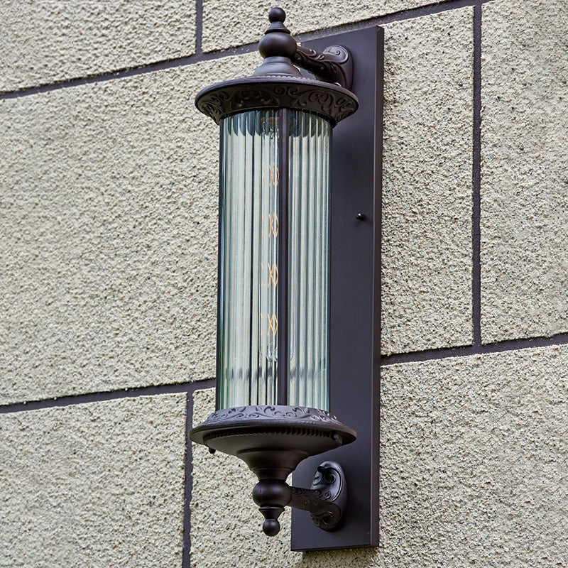 Contemporary Retro Waterproof Aluminum Glass Cylinder 1-Light Wall Sconce Lamp For Garden